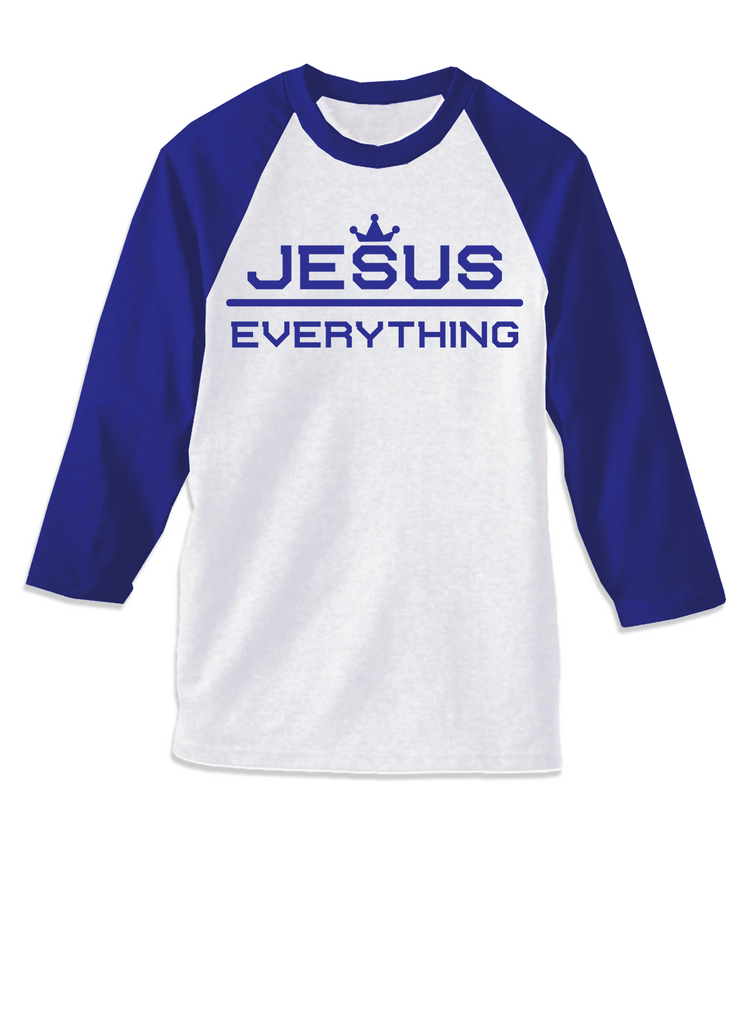 3/4 Baseball Style Jesus Over Everything T-Shirt Royal Blue